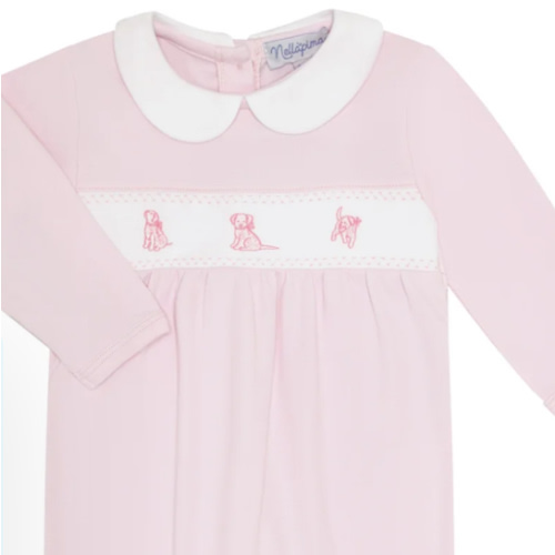 Pink Puppy Love Embroidery Footie