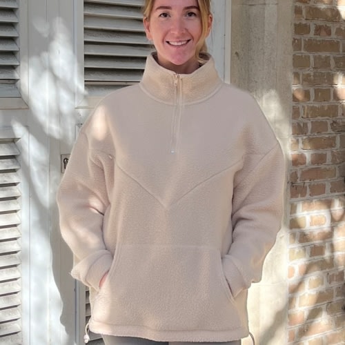 Breastfeeding Beige Fluffy Oversized Fleece with Pockets