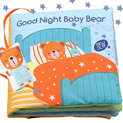 bebe mondo Teddy Bear Soft Baby Book Activity Quiet Cloth Books Developmental Toys Interactive Baby Books for Babies Toddlers Infants, for Baby Boy Girls,Washable Toys Mirror Book Goodnight W Box