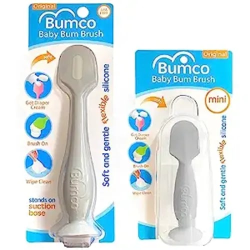 Bumco 2-PACK Diaper Cream Spatula - FULL-SIZE + MINI Baby Bum Brush with TRAVEL CASE - Diaper Cream Applicator for Baby - Baby Necessities - Suitable for Aquaphor, Desitin - Gray
