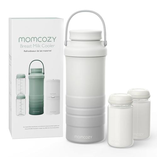 Momcozy 22oz Portable Breast Milk Cooler for Outdoor, Life Saver with 360° Total Cooling for 24 Hours, Larger Capacity Travel Breastmilk Chiller with 2pcs Baby Bottles for Breastmilk Storage, Cream