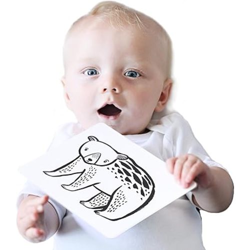 Wee Gallery Black and White Art Flash Cards for Babies, High Contrast Educational Animal Picture Cards, Baby Visual Stimulation, Brain and Memory Development in Infants and Toddlers - Woodland Animals