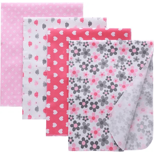 Gina Era Flannel Receiving Blankets, Baby Swaddle Blankets 100% Cotton 4 Pcs One Size 30 X 30 Inch for Baby Boy or Baby Girl (Style11)
