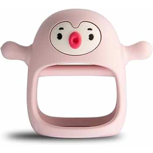 Smily Mia Penguin Teether for Babies 0-6Months, Silicone Baby Teether Toys for Babies 0-6Months,Ultimate Baby Registry & Shower Gift, Infant Hand Toys for 0-3Months Baby Girls, Old Roze