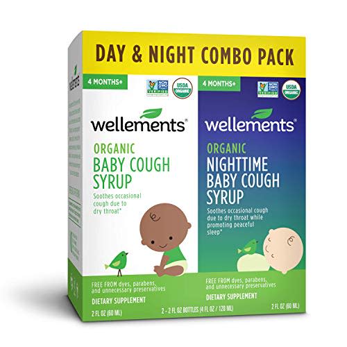 Wellements Organic Baby Cough Syrup Day & Night Value Combo Pack | Daytime & Nighttime Baby Cough Relief, Calms Dry Throats * USDA Organic | (2) 2 Fl Oz. Bottles, 4 Months+