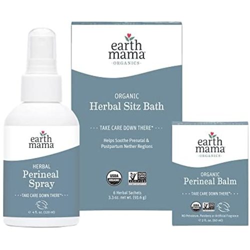 Earth Mama Postpartum Recovery Kit, Take Care Down There® Trifecta with Organic Perineal Balm, Sitz Bath & Herbal Peri Spray, 3-Piece Set