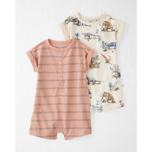 Baby 2-Pack Organic Cotton Rompers - 12M - Style,Prehistoric Print, Painterly Stripes
