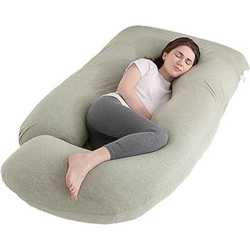 Pregnancy Pillow J-Shaped Full Body Pillow, 59 inch Cool Fabric Easy to Remove and Wash, Support Pregnant Women's Backs Legs and HIPS, Improve Sleep,Pregnancy Pillow for Women ，Pea Green