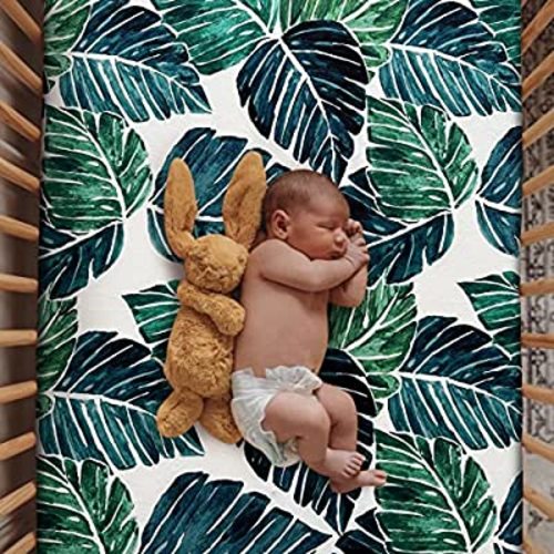Soft Fitted Crib Sheet, Stretchy and Breathable Toddler Crib Sheet for Boys and Girls, Fits Standard Crib and Toddler Mattress (Big Leaves)