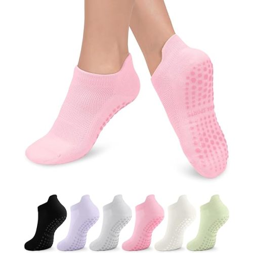 3/6 Pairs Grip Pilates Socks for Women, Non-slip Yoga Athletic Socks for Barre Ballet Barefoot Workout Hospital