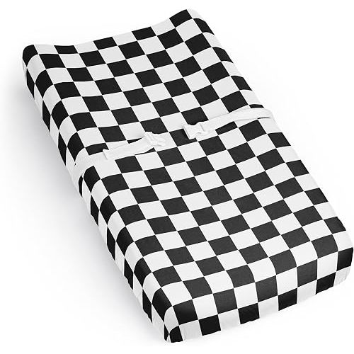 Sweet Jojo Designs Baby Changing Pad Cover Sheet (Black and White Gingham Checkered Plaid) for Boys or Girls, Infant/Newborn Diaper Change Table Mat Covers (Vintage, Classic Checkerboard, Racing Flag)