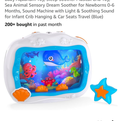 Baby Aquarium Toy, Sleep Soother Musical Crib Toy, Sea Animal Sensory Dream Soother for Newborns 0-6 Months, Sound Machine with Light & Soothing Sound for Infant Crib Hanging & Car Seats Travel (Blue)