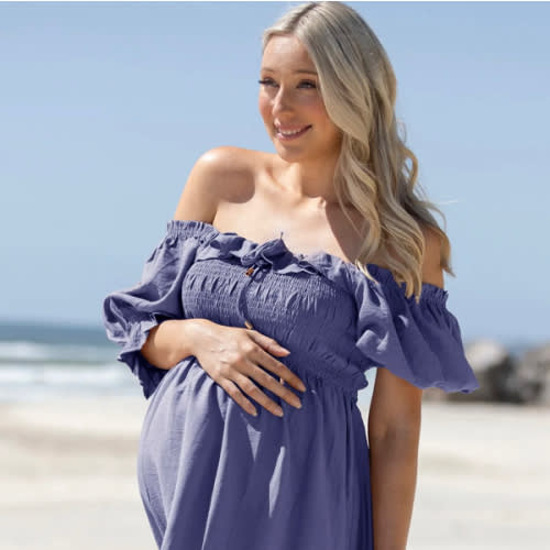 Barbara Pink Crossover Maternity Midi Dress – XL