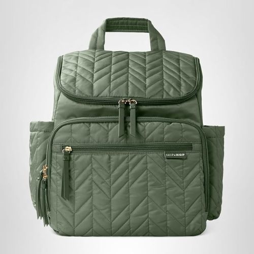 Skip Hop Diaper Bag Backpack: Forma, Multi-Function Baby Travel Bag with Changing Pad & Stroller Attachment, Sage