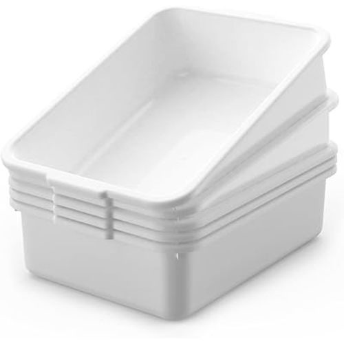 5-Pack Commercial Bus Tubs Box/Tote Box, White Plastic Storage Bin with Handles/Wash Basin Tub (8 Liter)