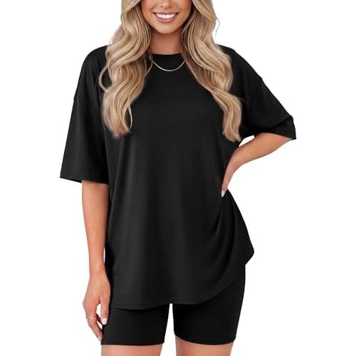 ZOOSIXX 2 Piece Sets for Women Summer - Oversized T-Shirt and Biker Shorts Lounge Sets Matching Outfit for Travel Casual