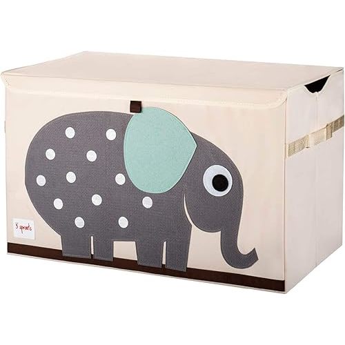 3 Sprouts Large Toy Chest for Kids with Lid and Handles - Collapsible Toy Storage Bin/Trunk/Box/Basket Organizer for Boys & Girls Playroom, Nursery, Elephant