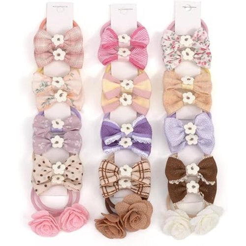 30 Pcs Toddler Hair Ties for Girls, Baby Hair Tie Cute Flower Elastic Scrunchies, Seamless Ponytail Holders, Little Girls Hair Accessories for Thick Hair