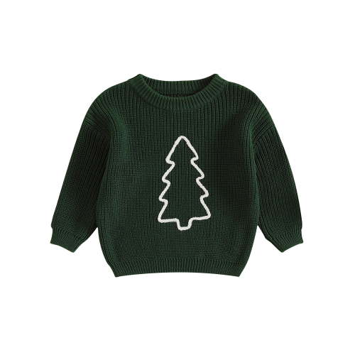 Suealasg Toddler Girls Boys Sweater Baby Christmas Clothes Christmas Tree Embroidery Crew Neck Long Sleeve Knit Pullovers Tops Infant Boys Girls Fall Winter Warm Knitwear