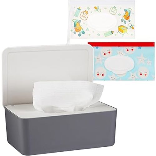 Diaper Wipes Dispenser Wipes Holder, Wipes Tissue Case Keeps Wipes Fresh Tissue Wipes Container with Lid (Grey)
