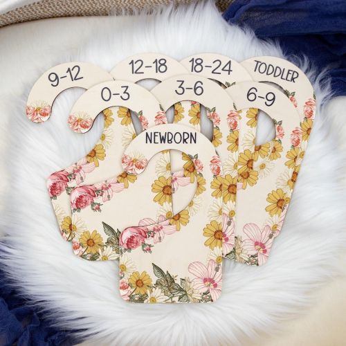 Boho Floral Clothing Dividers, Vintage Floral Baby Clothing Divider, Wood Wardrobe Divider, Nursery Closet Divider, Boho Theme F28