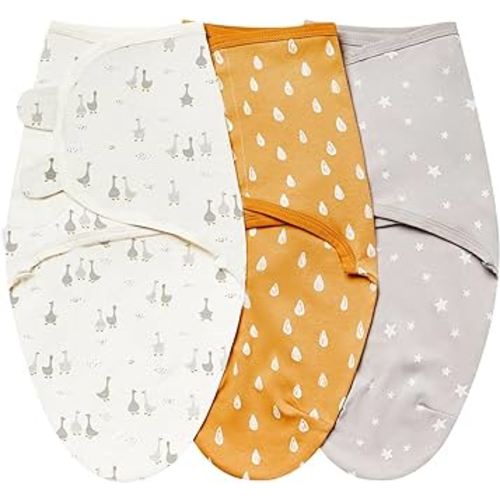 insular Baby Swaddle Wrap, Swaddle Blanket for Newborn and Infant, Adjustable Swaddling Set for Boy and Girl, Soft Cotton Baby Sleep Sack 3 Pack, Beige Duck, Medium(3-6 Month)