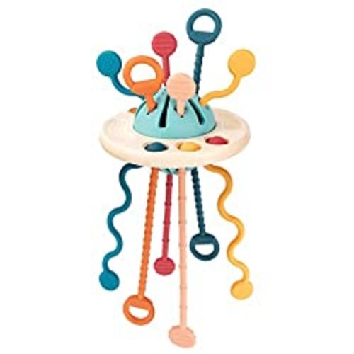 Baby Sensory Toy Montessori Silicone Toy for 12-18 Months, Travel Pull String Toy for 0-6 Months, Developing Fine Motor Skill, Multi-Sensory Activity Toy for 1 Year Old, Birthday Gift for Toddlers