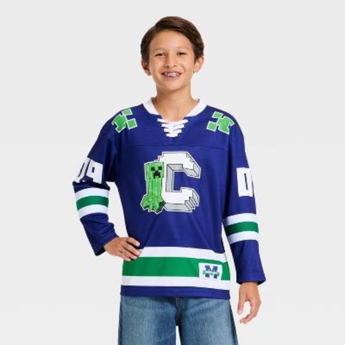 Boys' Minecraft Creeper Hockey Jersey - Blue/White