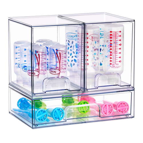 Sorbus Wide & Tall Stackable Acrylic Storage Drawers, Clear Baby Accessories Organizer, 3 Pack