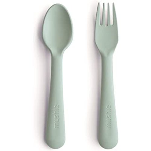 mushie Flatware Fork and Spoon Set for Kids | Made in Denmark (Sage)