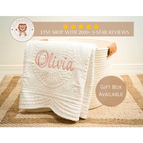Personalized baby shower gift embroidered baby quilt blanket new mom gift keepsake heirloom quilt nursery decor for baby girl baby boy