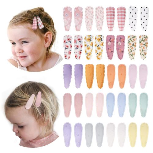 40 Pcs Girl Hair Clips Floral Print Toddler Hair Clips Non Slip Wrapped Snap Hairpins for Kids Barrettes Hair Accessories for Baby Toddler Girls(Pink)