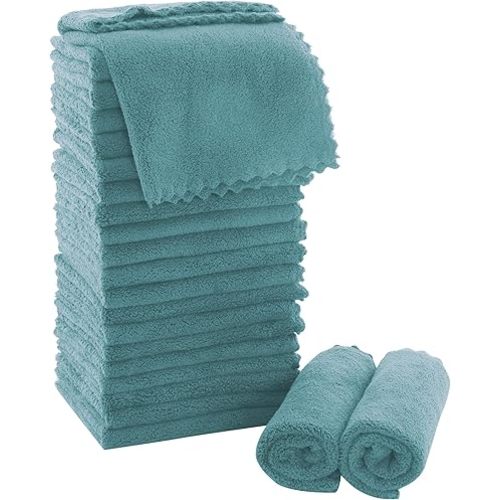 MOONQUEEN Ultra Soft Premium Washcloths Set - 12 x 12 inches - 24 Pack - Quick Drying - Highly Absorbent Coral Velvet Bathroom Wash Clothes - Use as Bath, Spa, Facial, Fingertip Towel (Teal)