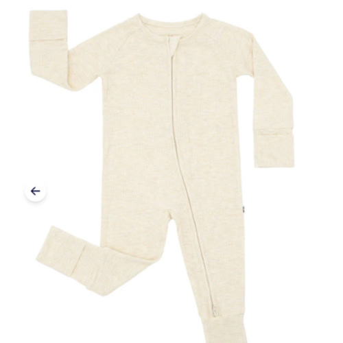 Newborn Heather Oatmeal Ribbed Zippy - Little Sleepies