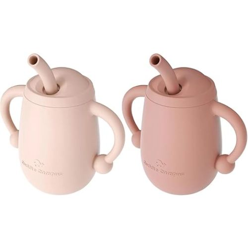 Cuddle Campus Pack of 2 Silicone Baby Training Cup, Shatterproof Toddler Sippy Cups with Straw, Open Cup for Baby, 6+ Months 4 Oz
