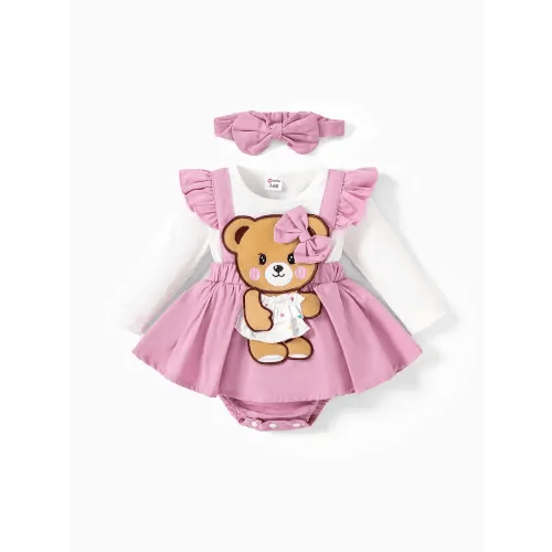 Baby Girls Clothes Bear Style Embroidered Romper with Headband Only $19.99 PatPat US Mobile