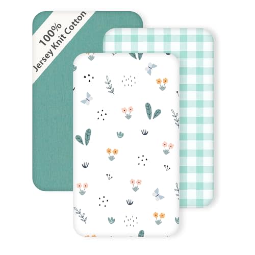 3 Pack Cotton Bassinet Sheets - 35"x19" for Newton, Ezebaby, Evolur Stellar, AMKE 3 in 1 Bedside Sleeper, Ultra Soft & Skin Friendly Bassinet Fitted Sheets, Green Leaf