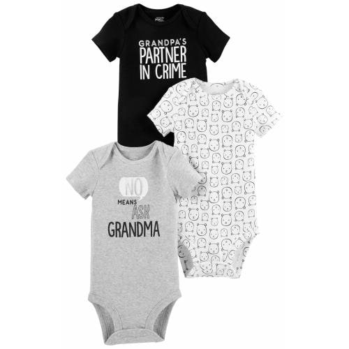 Simple Joys by Carter's Baby 3-Pack Short-Sleeve Family Slogan Bodysuits, Grandma/Grandpa, 12 Months