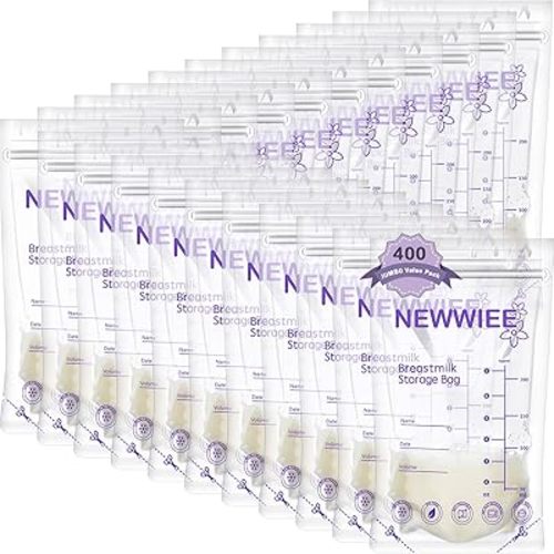 Newwiee 400 Count Breastmilk Storage Bags 7 oz Leak Proof Double Zipper Seal Breast Milk Storing Bags Self Standing Breast Milk Storage Containers for Breastfeeding Refrigerator or Freezer