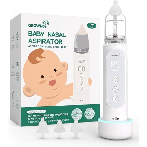 GROWNSY Nasal Aspirator for Baby, Upgraded 5 Suction Levels Baby Nose Sucker, IPX7 Waterproof Electric Nose Suction for Baby, Booger Sucker for Toddlers with Automatic Cleaning &Music &Light Functions