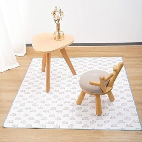 Splat Mat for Under High Chair/Art/Crafts/Playtime,Waterproof and Washable Splat Mat for Baby Feeding Supplies,43'x43' Square(Rainbow)