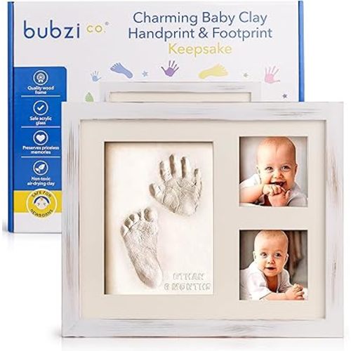 Baby Footprint Kit, Baby Foot and Hand Print Kit, Baby Keepsake Frame, Nursery Pictures Frames, Hand Print Mold Kit, New Mom Gifts, Baby Newborn Essentials Must Haves, Baby Shower Gifts (White Wash)