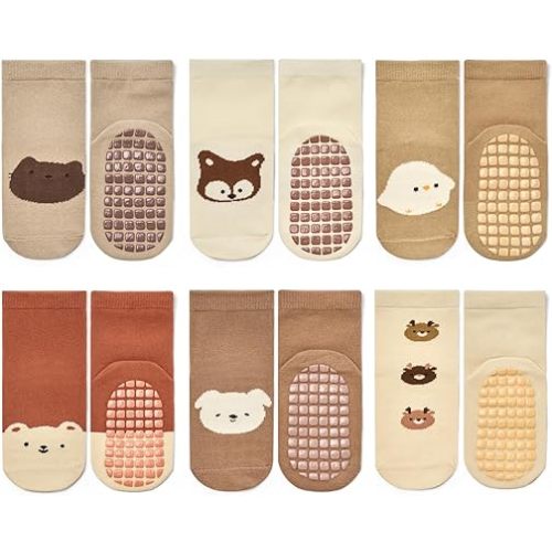 Baby Non Slip Ankle Socks with Grippers (9 Pair) for 0 months-7 years old Walking Socks