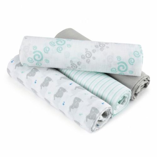 aden® by aden + anais® Baby Star Muslin 4-Pack swaddleplus® Blankets in Green/Grey