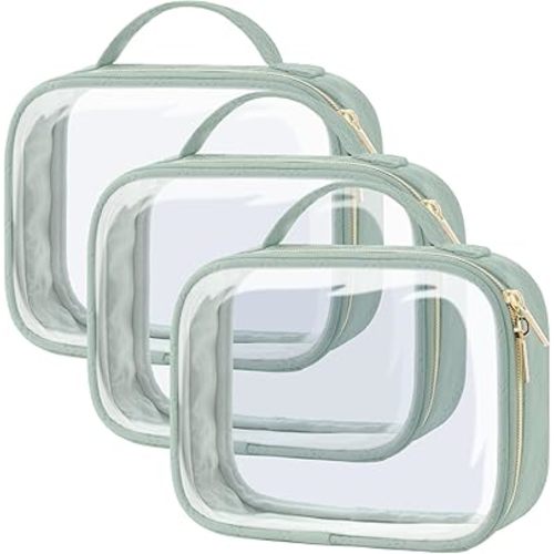 PACKISM TSA Approved Toiletry Bag - Clamshell Closing Clear Makeup Bags with Handle, Laurel Green, Quart-sized Clear Travel Bags for Toiletries, Carry-on Travel Essentials