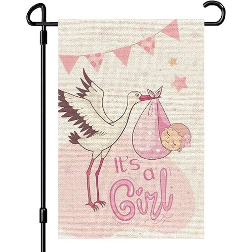 It's a Girl Garden Flag, Gender Reveal Party Yard Sign, Welcome Baby Girl Baby Shower Party Indoor Outdoor Yard Lawn Sign Decor, Burlap Double Sided
