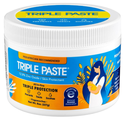 Triple Paste Diaper Rash Cream for Baby - 8 Oz Tub - Zinc Oxide Ointment Treats, Soothes and Prevents Diaper Rash - Pediatrician-Recommended Hypoallergenic Formula with Soothing Botanicals