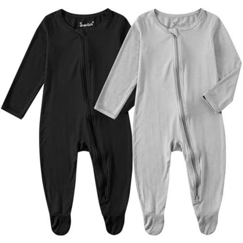 Baby Bamboo Rayon Romper Infant Footies Long Sleeve Double Zipper Outfits 2-Pack One-Piece Jumpsuits