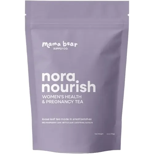 Nora Nourish Organic Pregnancy Tea – Red Raspberry Leaf Herbal Blend for Third Trimester, Postpartum & Women's Health – Caffeine-Free Loose Leaf Tea (4 oz (60 servings))