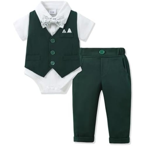 YALLET Baby Boy Clothes Suit Infant Boy Wedding Christening Outfits, 4Pcs Set Easter Baptism Outfits for Boys 0-24 Months